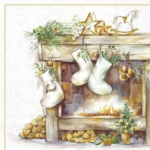 Cozy Fireplace Gold Lunch Napkin