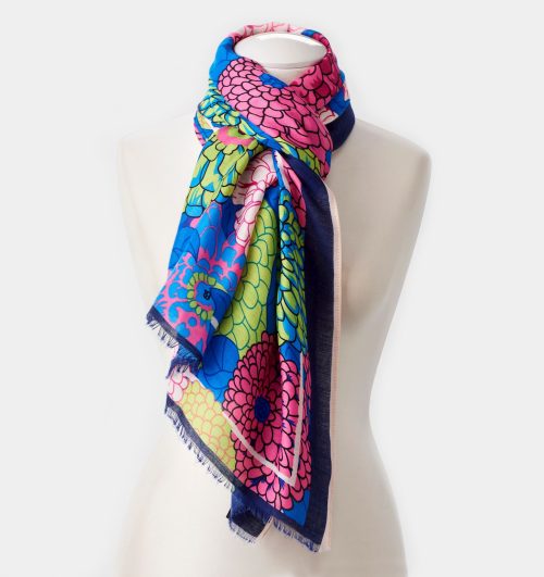 Floral Design Scarf, Navy