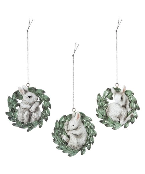 Wreath w/Rabbit Ornament, 3 Asst.