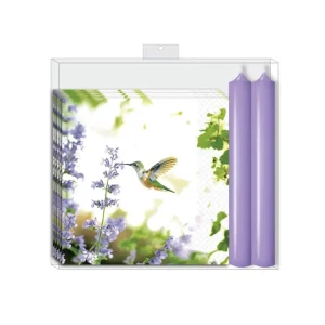Lavender Hummingbird- Napkin/Candle Set