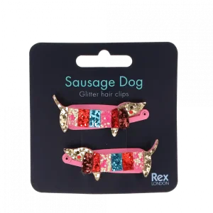 Sausage Dog Glitter Hair Clips