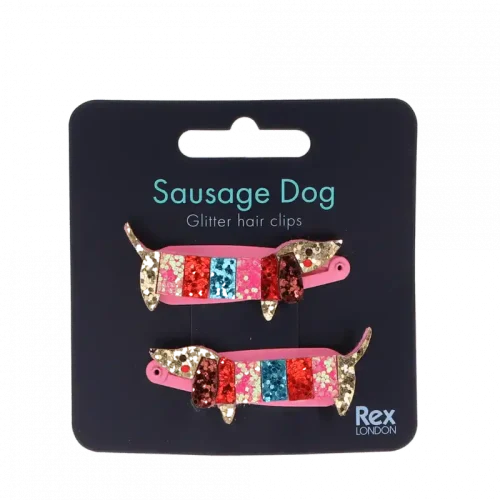 Sausage Dog Glitter Hair Clips